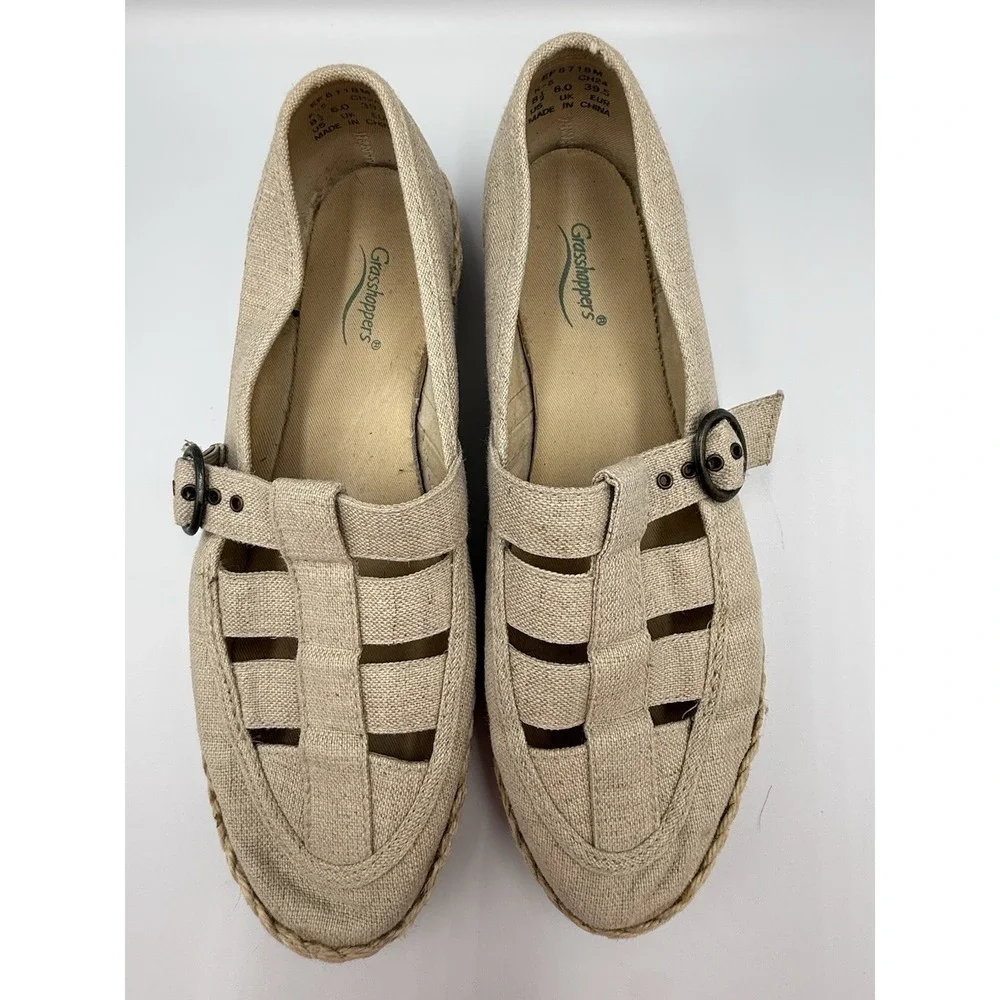 Grasshoppers‎ Womens Beige Canvas Espadrille Mary Jane Flats Size 8M